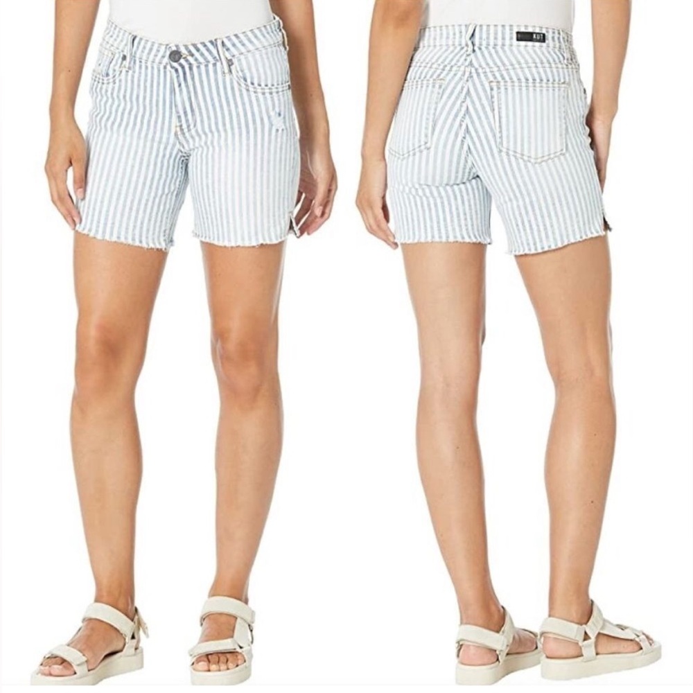 Kut from the Kloth Blue and White Striped Jean Shorts